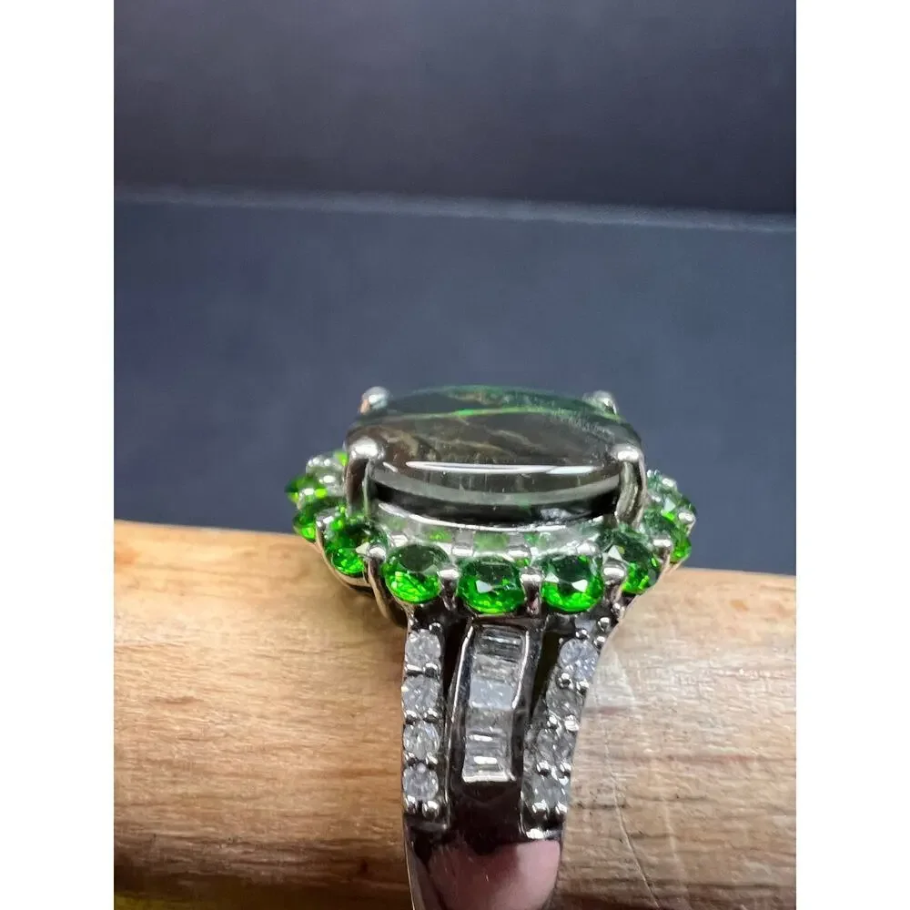 NEW with tag ammolite and diamond sterling silver ring size 7